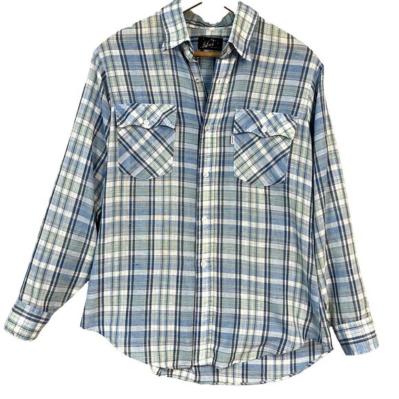 Levi's 80s Vintage White Tag Pearl Snap Button Shirt Silver Line‎ Detail Medium - Picture 1 of 7